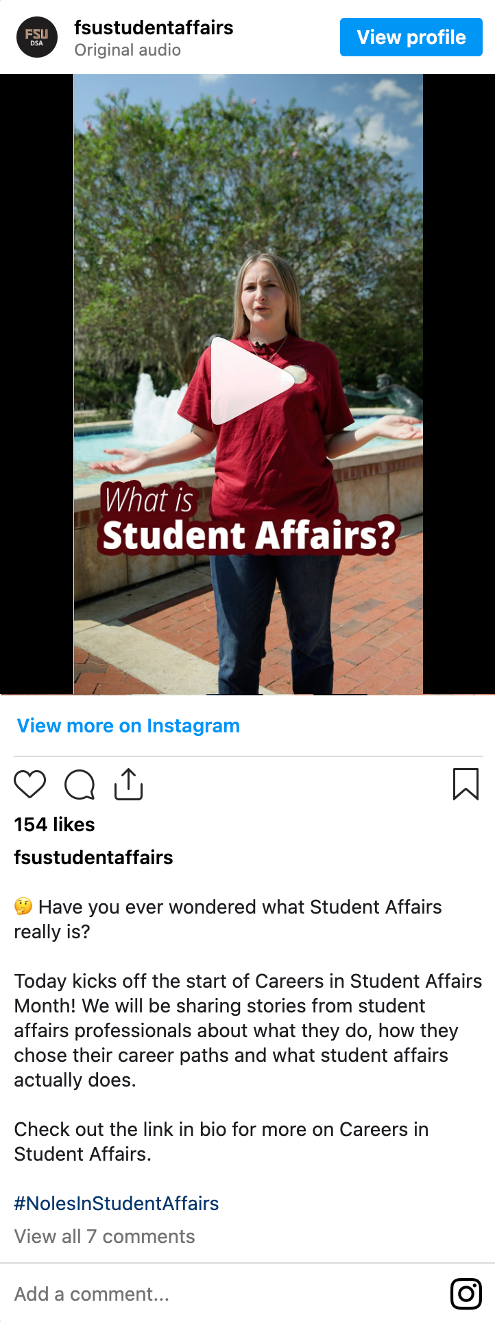 instagram reel asking why does student affairs matter? Click to watch reel